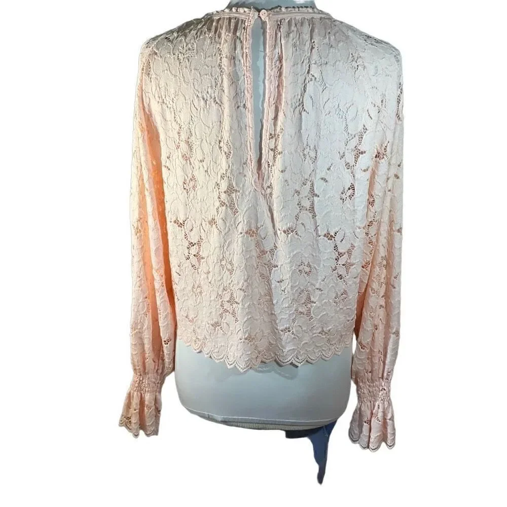 Free People Olivia Lace Top, Soft girl Pink, Dolman Sleeves bridgerton princess